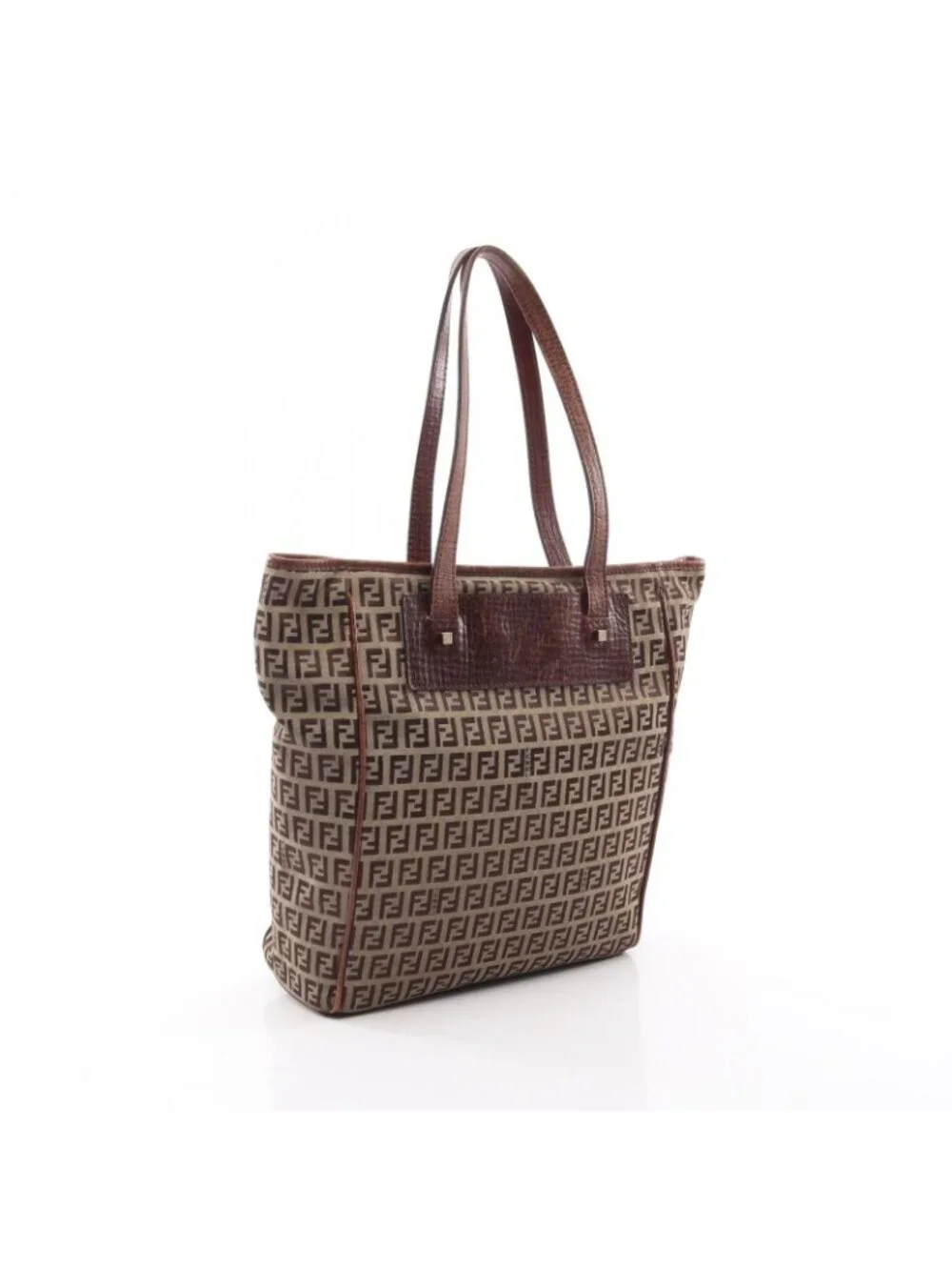 Fendi Tote Bag Zucchino Beige Brown Canvas Leather
